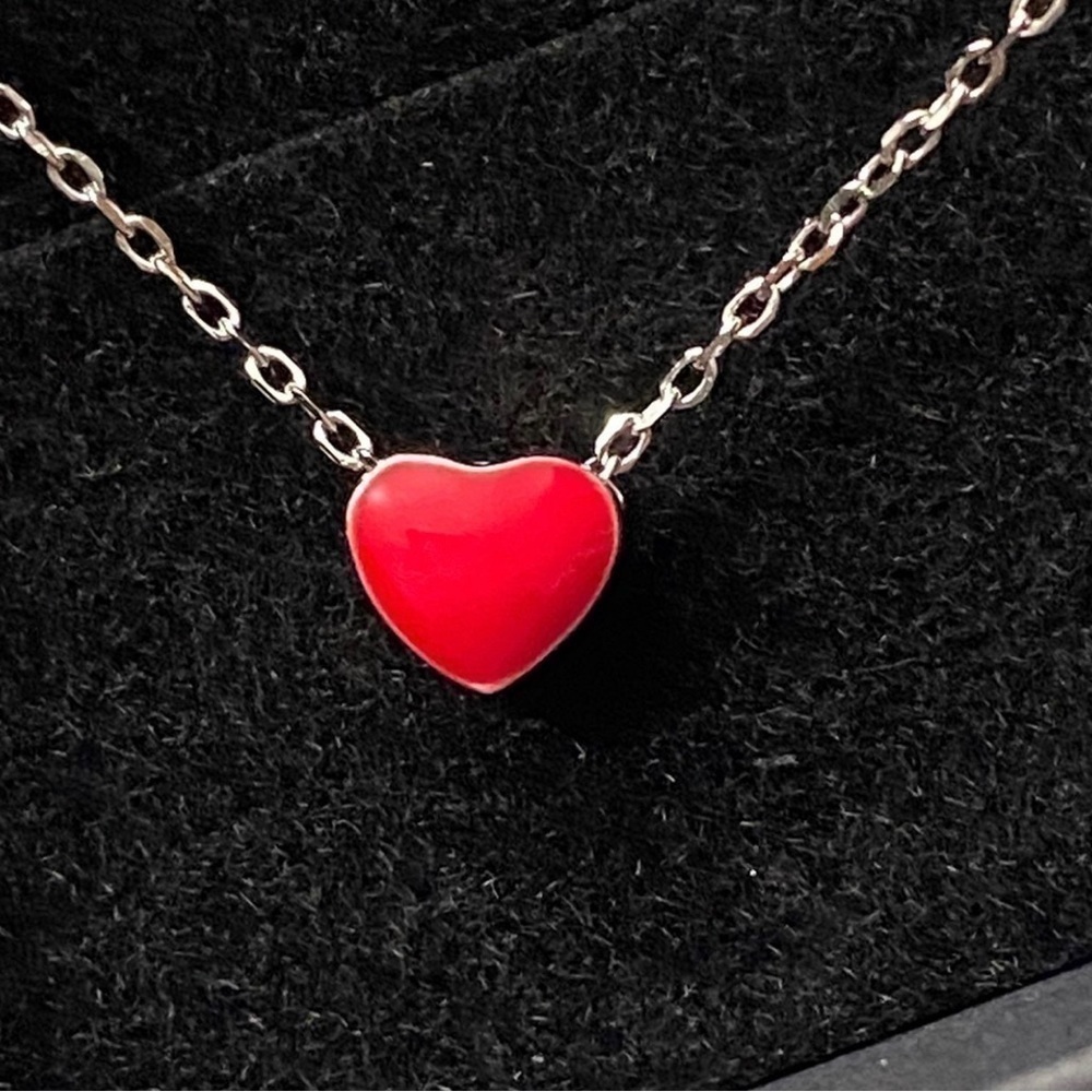 Dainty 925 Sterling Silver Red black Heart Necklace - Picture 3 of 7